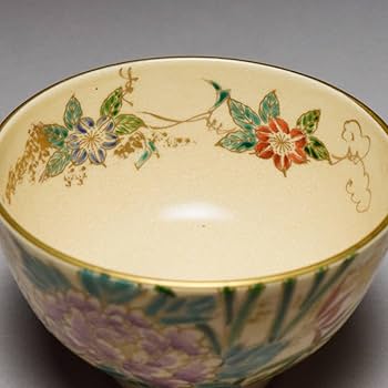 Amazon.co.jp: 八八八平安 美泉 仁清 色彩草花絵 茶碗 共箱